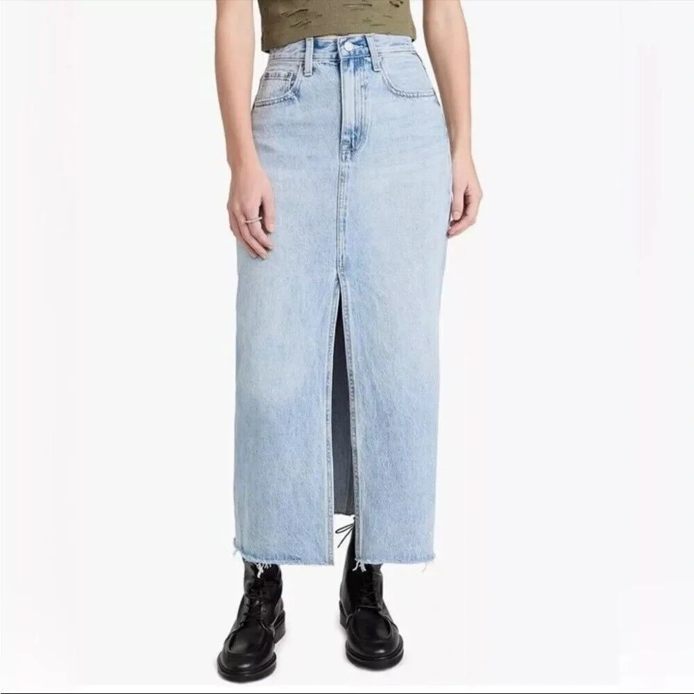 PISTOLA High Rise Alice Denim Midi Maxi Skirt Brooklyn Size 30 Raw‎ Hem Slit